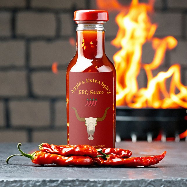 Étiquette Pour Bocaux Sauce barbecue au crâne de vache flamboyante (Créateur téléchargé)