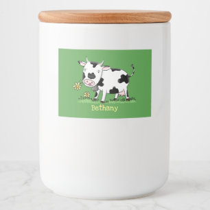 Étiquette Pour Bocaux Vache mignonne en vert dessin animé sur le terrain