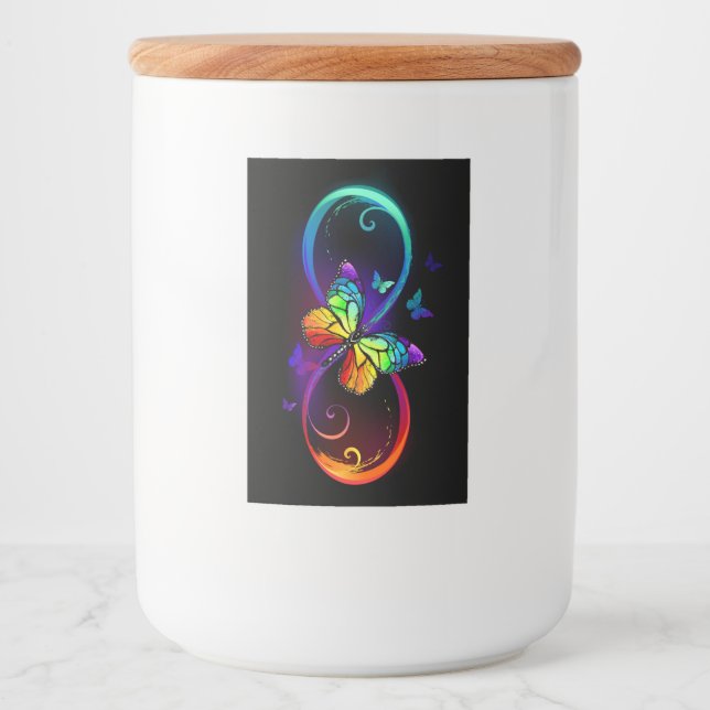 Étiquette Pour Bocaux Vibrant infinity with rainbow butterfly on black (Devant)