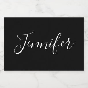 Étiquette Pour Bocaux Votre nom   Élégant script blanc sur noir