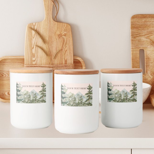 Étiquette Pour Bocaux Watercolor Pine Forest et Mountain Rustic (in situ kitchen)