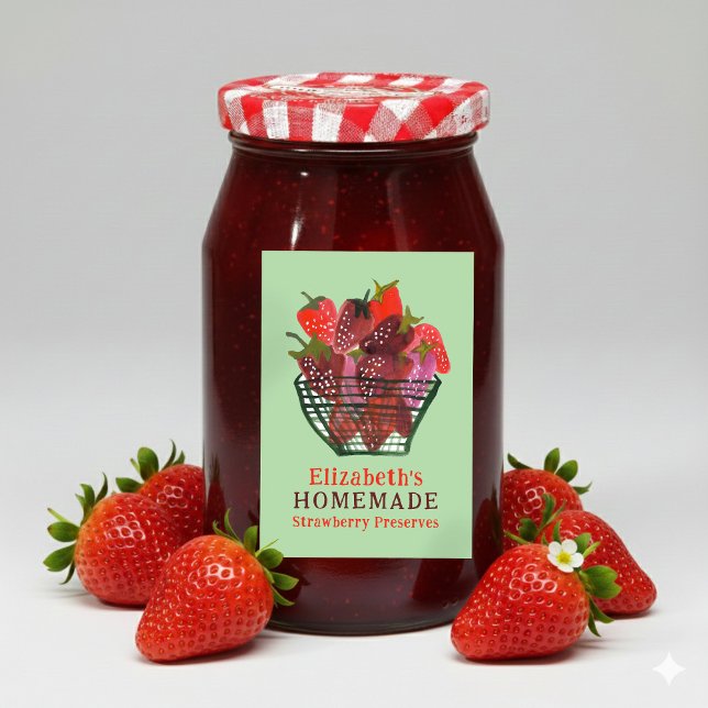 Étiquette Pour Bocaux Watercolor Strawberry Basket Custom Homemade Jam (Watercolor Strawberry Basket Custom Homemade Jam Food Label Sticker
)