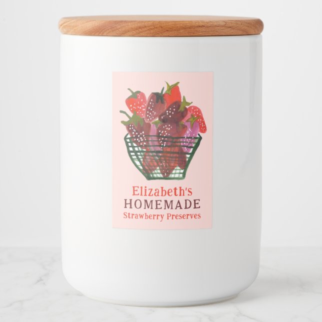 Étiquette Pour Bocaux Watercolor Strawberry Basket Custom Homemade Jam (Devant)