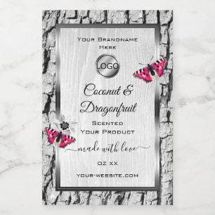 Étiquette Pour Bocaux White Tree Bark Pink Butterfly Produit Logo Étique
