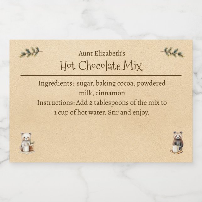 Étiquette Pour Bocaux Woodland Animals Christmas Hot Chocolate Mix (Étiquettes simples)