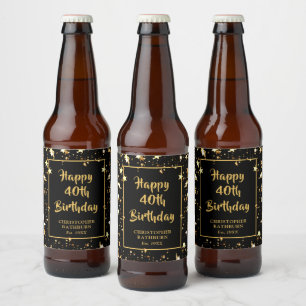 Étiquette Pour Bouteilles De Bière 40e anniversaire Brush Script Black Gold Stars