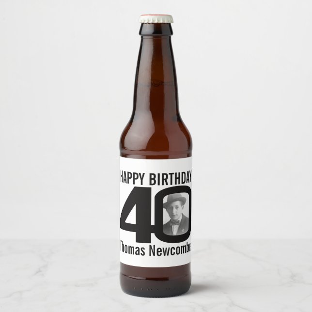 Étiquette Pour Bouteilles De Bière 40e anniversaire personnalisable nom photo étiquet (Devant)