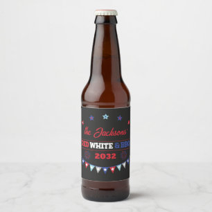 Étiquette Pour Bouteilles De Bière 4 juillet Rouge blanc et BBQ nom de famille patrio