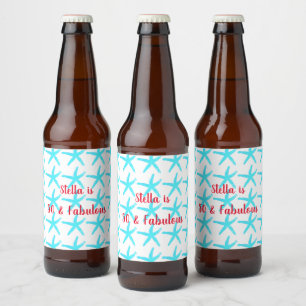 Étiquette Pour Bouteilles De Bière 50 & Fabuleux Anniversaire Bleu Starfish Motif mig