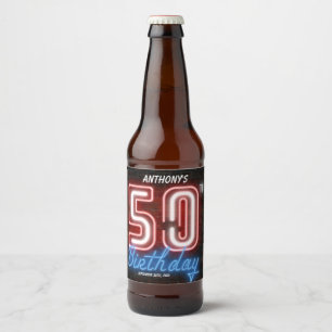 Étiquette Pour Bouteilles De Bière 50e anniversaire 80s Retro Neon Vintage Cool amusa