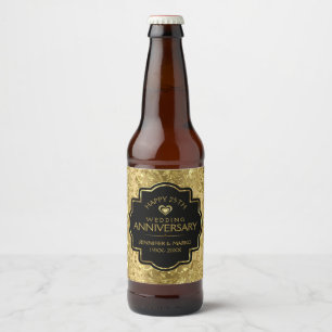 Étiquette Pour Bouteilles De Bière 50e anniversaire du Mariage Damas noir et or