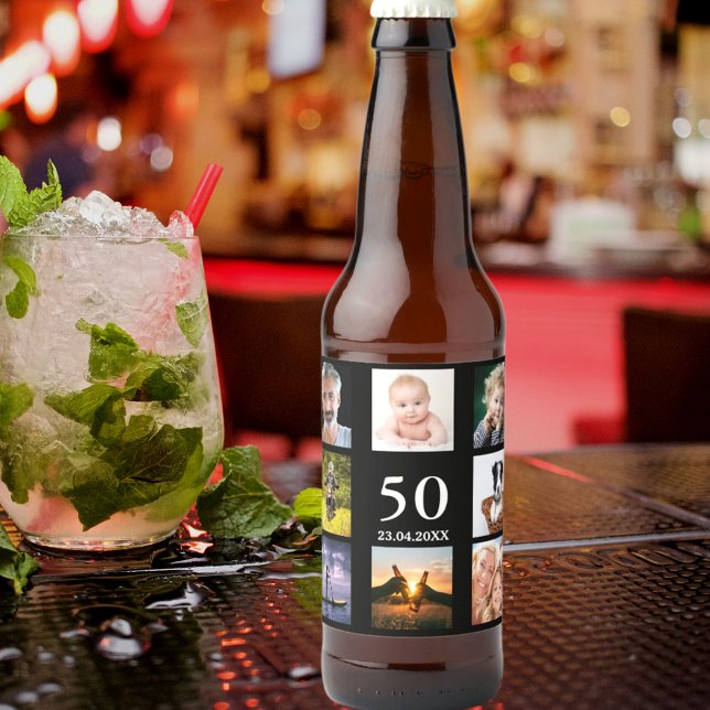 Étiquette Pour Bouteilles De Bière 50e anniversaire fête photo collage mec noir (Créateur téléchargé)