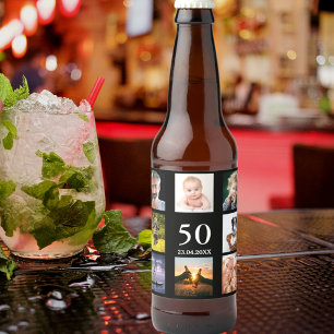 Étiquette Pour Bouteilles De Bière 50e anniversaire fête photo collage mec noir