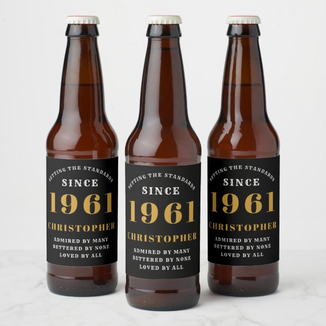 Étiquette Pour Bouteilles De Bière 60e anniversaire 1961 Black Gold Retro Personnalis (Bouteilles)
