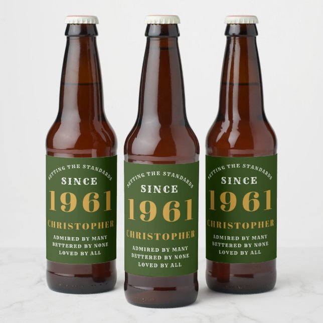 Étiquette Pour Bouteilles De Bière 60e anniversaire 1961 Green Gold Retro Personnalis (Bouteilles)