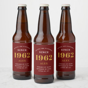 Étiquette Pour Bouteilles De Bière 60e anniversaire Nom 1962 Rouge or élégant chic