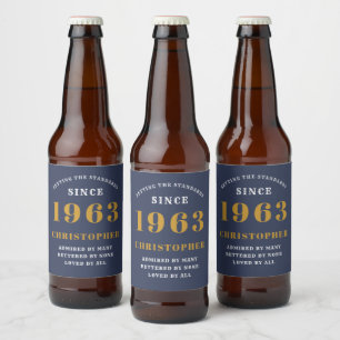 Étiquette Pour Bouteilles De Bière 60th Birthday Born 1963 Ajouter Nom Blue Gold