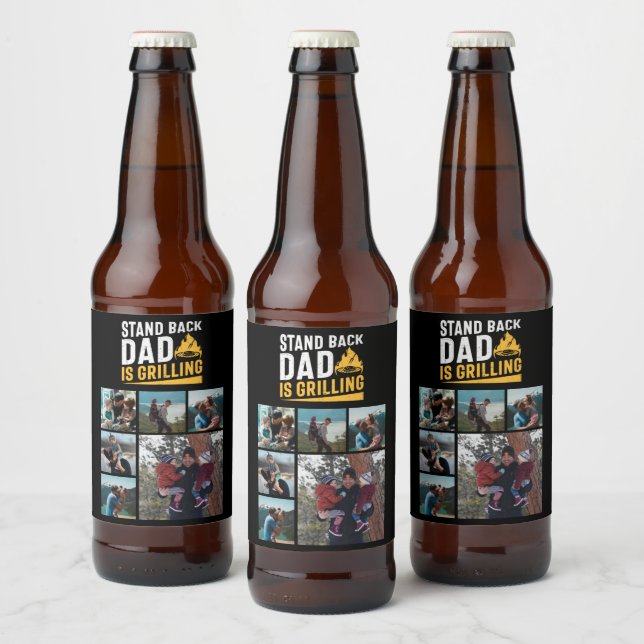 Étiquette Pour Bouteilles De Bière 6 Photo Collage Drôle Stand Back Papa Grilling (Bouteilles)