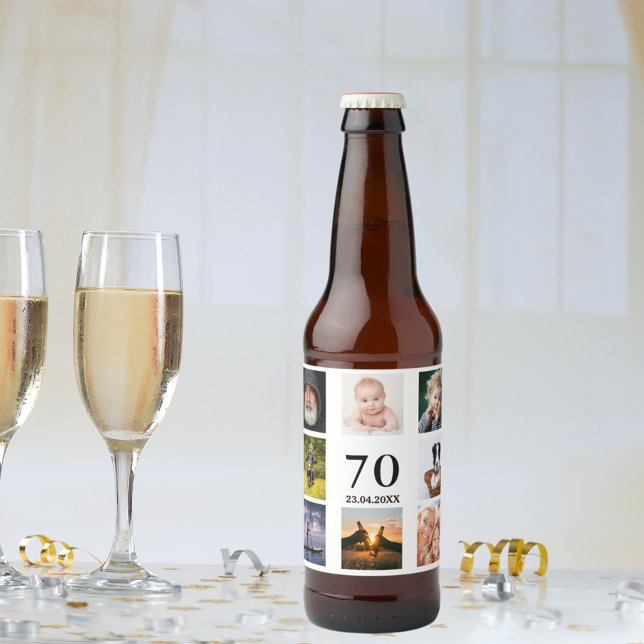 Étiquette Pour Bouteilles De Bière 70e anniversaire fête photo collage mec (Créateur téléchargé)