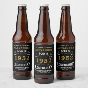 Étiquette Pour Bouteilles De Bière 70th Birthday 1952 Ajouter le nom Vintage Black Go