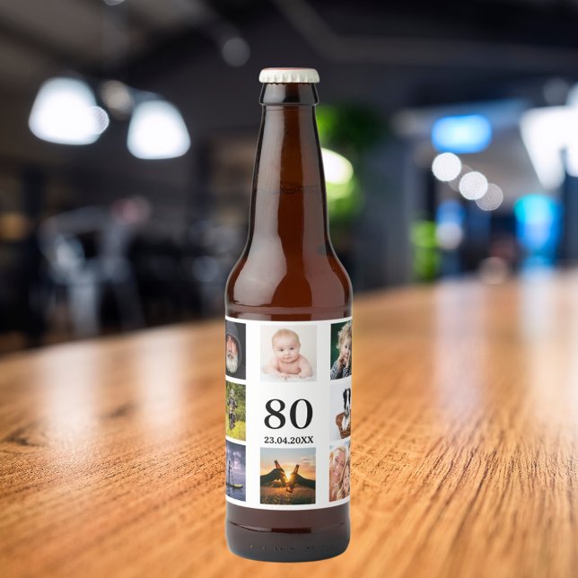 Étiquette Pour Bouteilles De Bière 80e anniversaire fête photo collage mec (Créateur téléchargé)