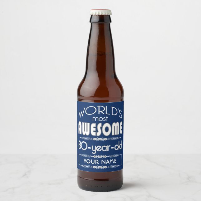 Étiquette Pour Bouteilles De Bière 80e Anniversaire Mondes Meilleur Fabuleux Bleu Fon (Devant)