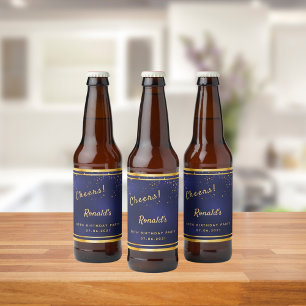 Étiquette Pour Bouteilles De Bière 80e fête d'anniversaire marine bleu or applaudisse