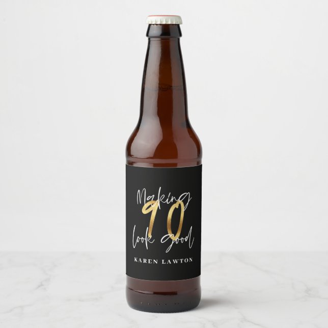 Étiquette Pour Bouteilles De Bière 90 ans en or (Devant)