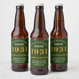 Étiquette Pour Bouteilles De Bière 90e anniversaire 1931 Green Gold Retro Personnalis