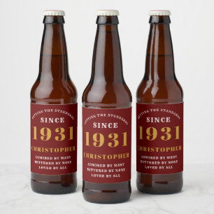 Étiquette Pour Bouteilles De Bière 90e anniversaire 1931 Red Gold Retro Personnalisé