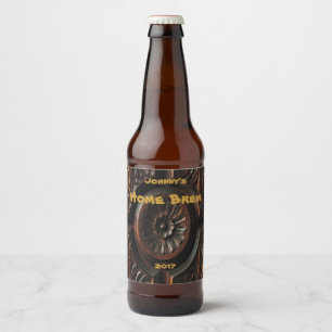 Étiquette Pour Bouteilles De Bière Abstrait Floral Brown Bois sculpté Étiquette de bi