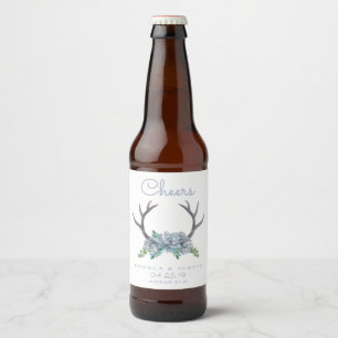 Étiquette Pour Bouteilles De Bière Aquarelle Antlers et Mariage campagnard Echeveria