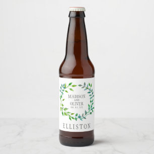 Étiquette Pour Bouteilles De Bière Aquarelle Feuille verte MARIAGE
