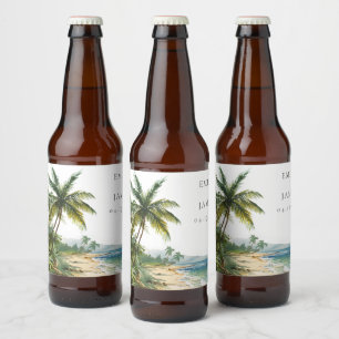 Étiquette Pour Bouteilles De Bière Aquarelle moderne Mariage de plage tropicale