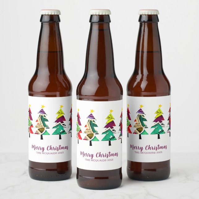 Étiquette Pour Bouteilles De Bière Aquarelle Noël Arbres Joyeux Noël (Bouteilles)