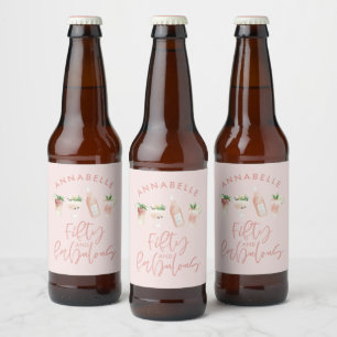 Étiquette Pour Bouteilles De Bière Aquarelle rose girly 50 et fabuleux anniversaire