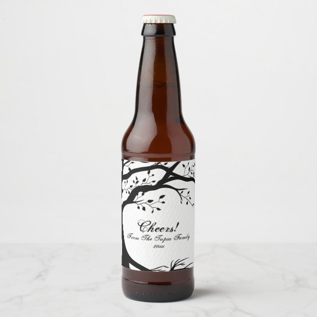 Étiquette Pour Bouteilles De Bière Arbre naturel, noir et blanc (Devant)