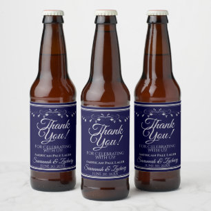 Étiquette Pour Bouteilles De Bière Argent sur le Mariage bleu marine Merci