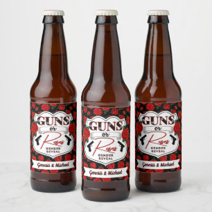 Étiquette Pour Bouteilles De Bière Armes à feu ou Roses Révéler le genre Badge blanc