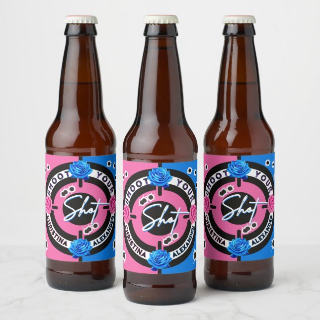 Étiquette Pour Bouteilles De Bière Armes à feu ou Roses rose contre bleu Révélation d (Bouteilles)