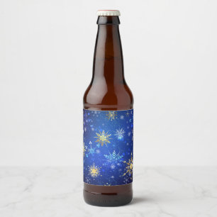 Étiquette Pour Bouteilles De Bière Arrière - plan Bleu XMAS avec des flocons de neige