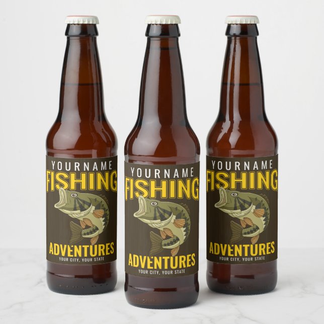 Étiquette Pour Bouteilles De Bière Aventures de pêche personnalisées Pêcheur de basse (Bouteilles)