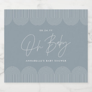 Étiquette Pour Bouteilles De Bière Baby shower script moderne bleu poussiéreux élégan