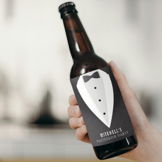 Étiquette Pour Bouteilles De Bière Bachelor Party Black Costume & Bowtie (Bachelor Party Black Suit & Bowtie Beer Bottle Label
)