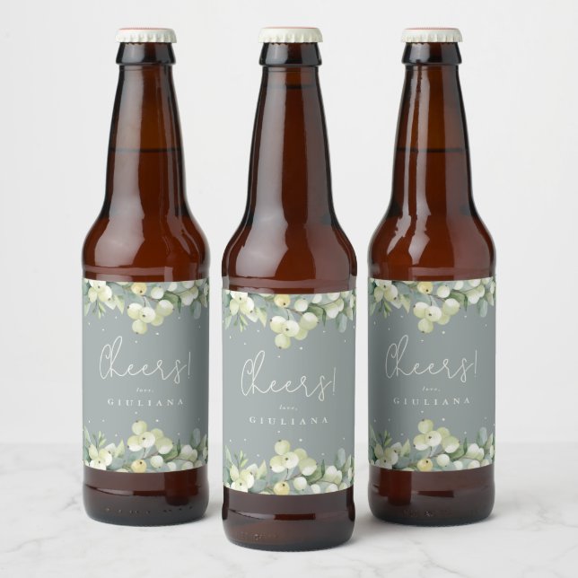 Étiquette Pour Bouteilles De Bière Bachelorette d'hiver Green Snowberry+Eucalyptus (Bouteilles)