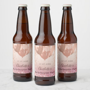 Étiquette Pour Bouteilles De Bière Bachelorette fête rose rose ballons d'or rose