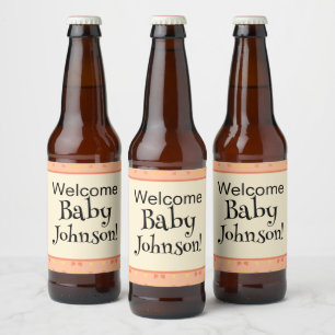 Étiquette Pour Bouteilles De Bière Bienvenue Baby Shower Motif Géométrique Jaune Pêch