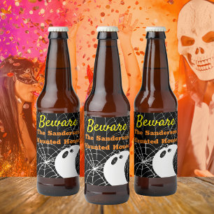 Étiquette Pour Bouteilles De Bière Black avec White Spider Webs et mignon Fantôme mod