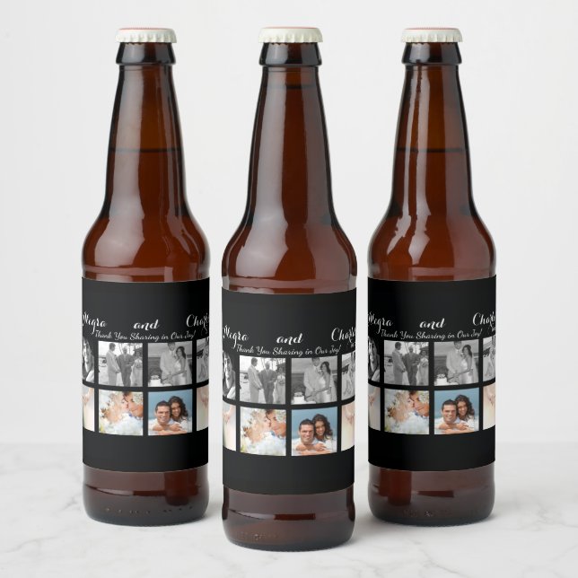 Étiquette Pour Bouteilles De Bière Black Custom 8 Photos Mariage Collage (Bouteilles)