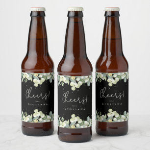 Étiquette Pour Bouteilles De Bière Black Snowberry+Eucalyptus Hiver Bachelorette